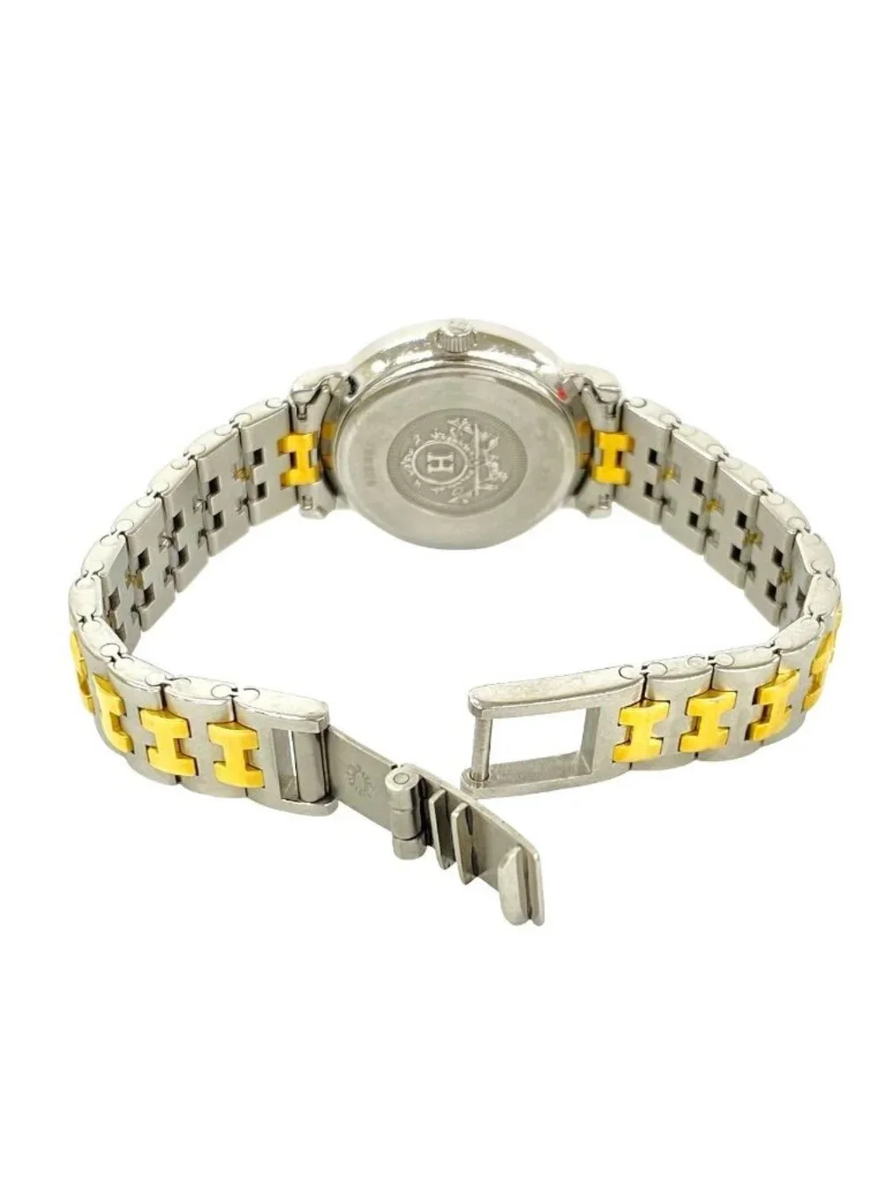 Hermes Sellier Stainless Quartz Watch Wrist Silver Gold